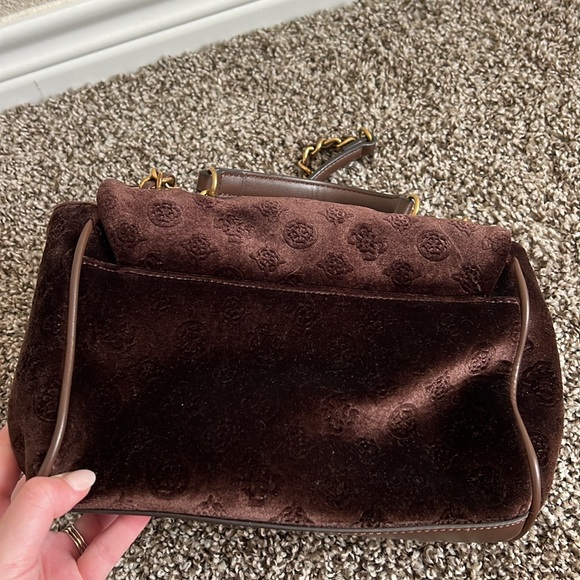 Guess Brown Velvet Shoulder Bag - Picture 5 of 7